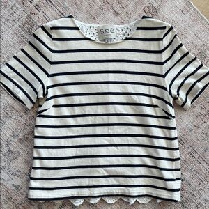Sea Women's Black and White Striped Short Sleeve Top